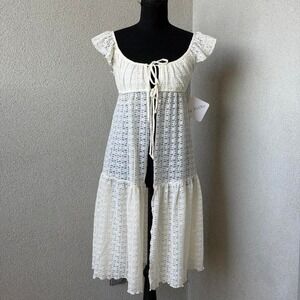 La Peche off white/cream/ivory Sheer Lace Duster top Size S NWT